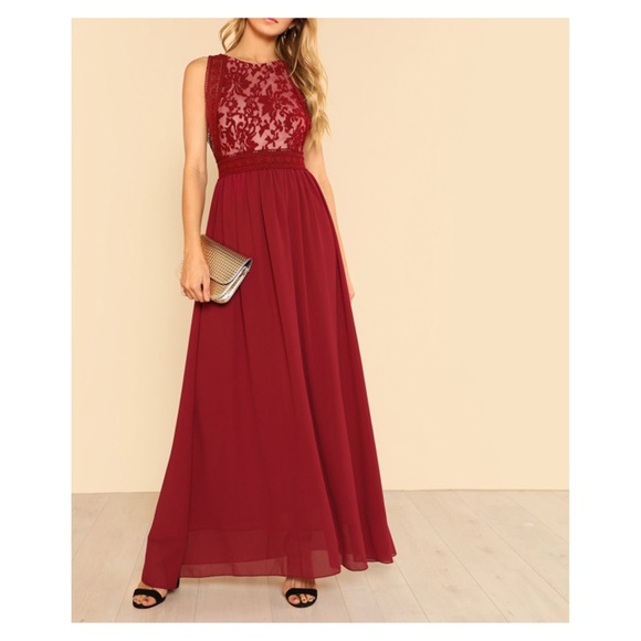 MBM Unlimited Dresses & Skirts - Burgundy Red Sleeveless Mesh Panel Maxi Dress